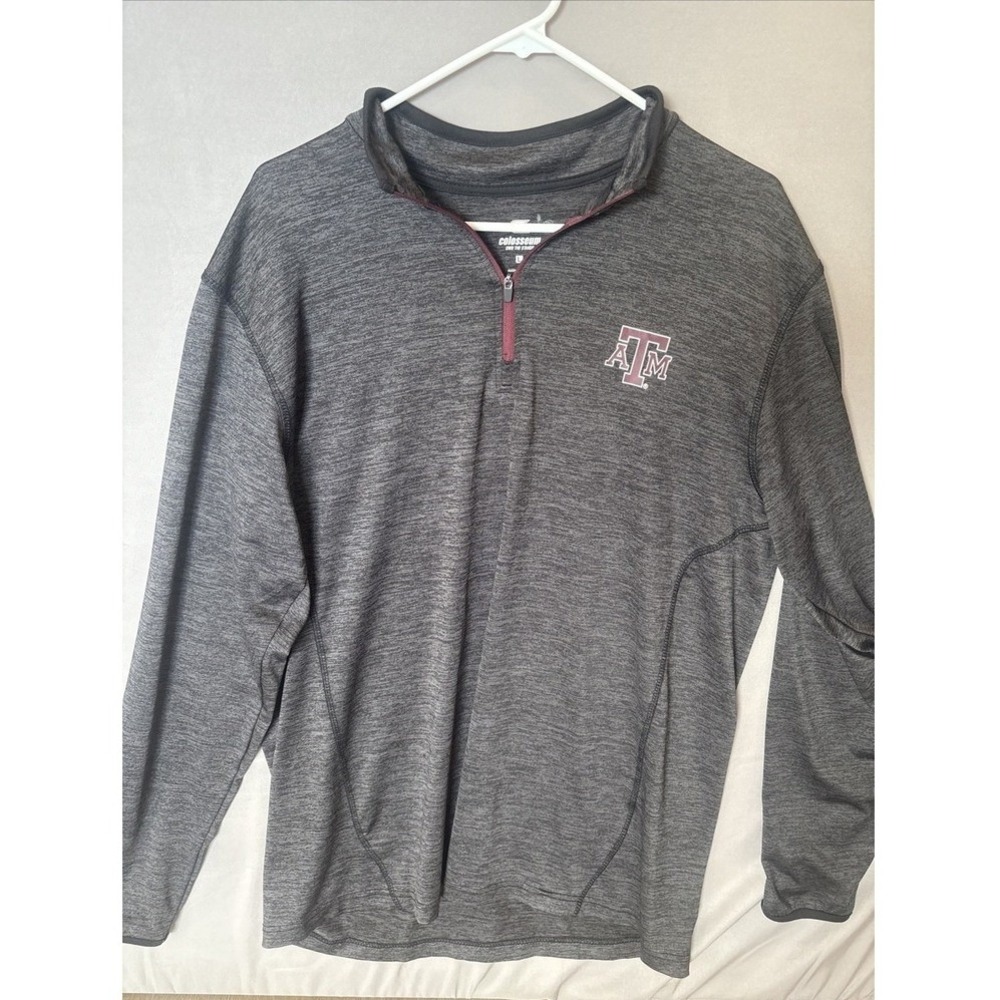 Texas A&M Aggies Quarter Zip Long Sleeve Shirt Mens Large Gray Colosseum